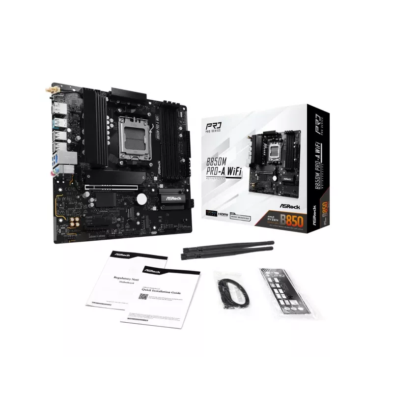 Mātesplate ASRock B850M Pro-A WiFi micro ATX – AMD B850, Ligzda AM5, DDR5, 4x DIMM, 256GB, Wi‑Fi, 2.5Gb LAN
