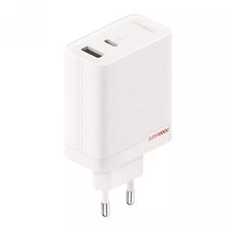 Strāvas adapteris ONEPLUS SUPERVOOC 120W divu pieslēgvietu vadu lādētājs, kopējā izejas jauda 120W, 1x USB-C + 1x USB-A, 100–240V, 145 g, balts