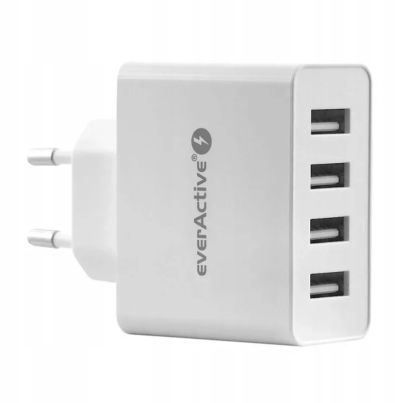 everActive telefona lādētājs SC400 ar 4x USB pieslēgvietām, kopējā 5A izeja, balts