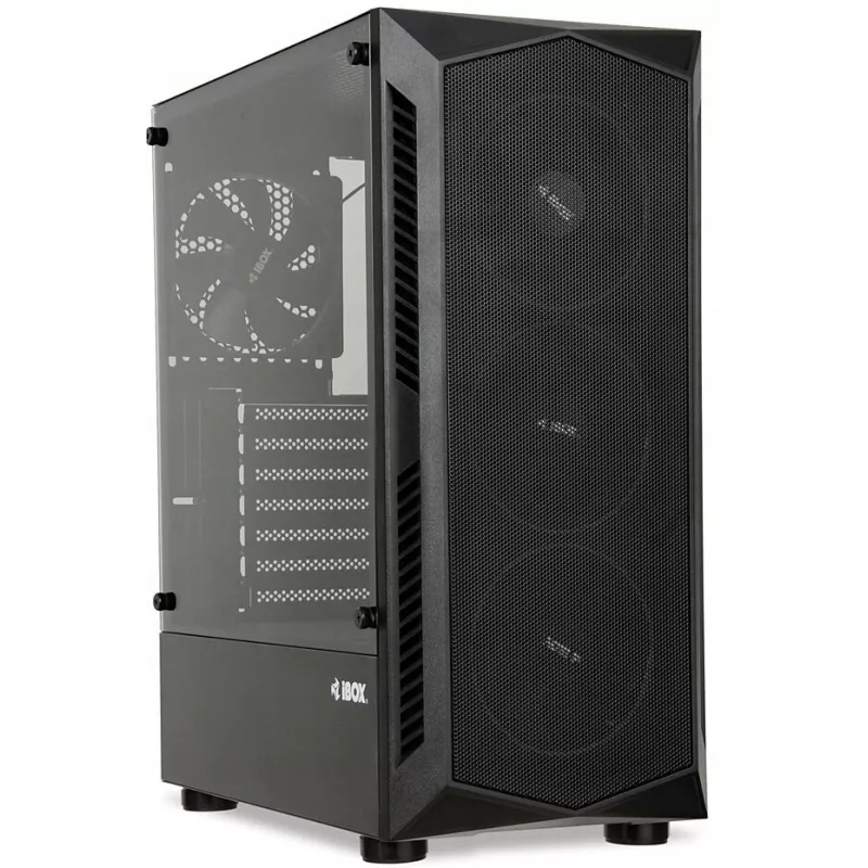 PC Case IBOX LUPUS 27 Midi Tower ATX, rūdīts stikls, RGB, 455×200×380 mm, atbalsta ATX, GPU līdz 32 cm