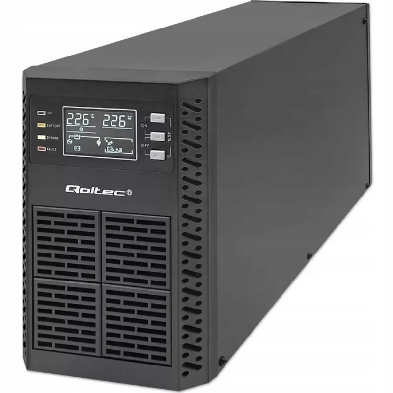 Qoltec 52281 nepārtrauktās barošanas avots (UPS) Dubultās pārveidošanas (Online) 2 kVA 2000 W 3 × F tipa kontaktligzdas