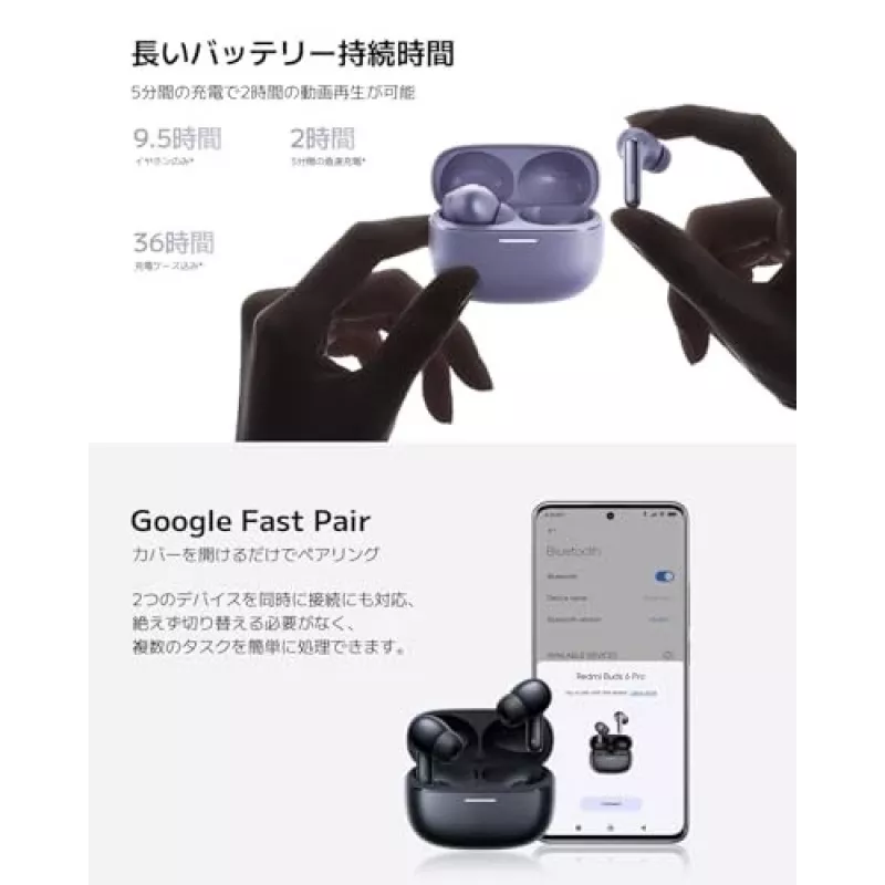 Austiņas Xiaomi Buds 6 Pro — binaurālas bezvadu austiņas, Bluetooth 5.3, ANC, IP54, 36 h ar maciņu, bezvadu uzlāde, USB-C, Space Black