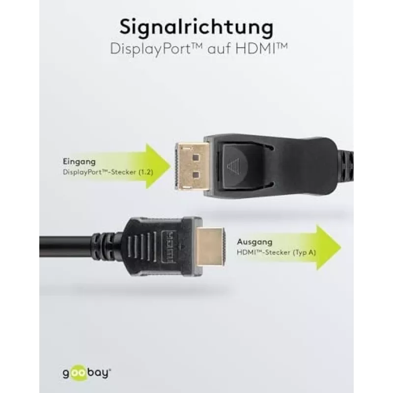 64836 DisplayPort 1.2 uz HDMI adaptera kabelis 1.4 4K @ 30Hz / īpaši ātrdarbīgs HDMI kabelis / zeltīts savienotājs nevainojamai signāla pārraidei / klēpjdators