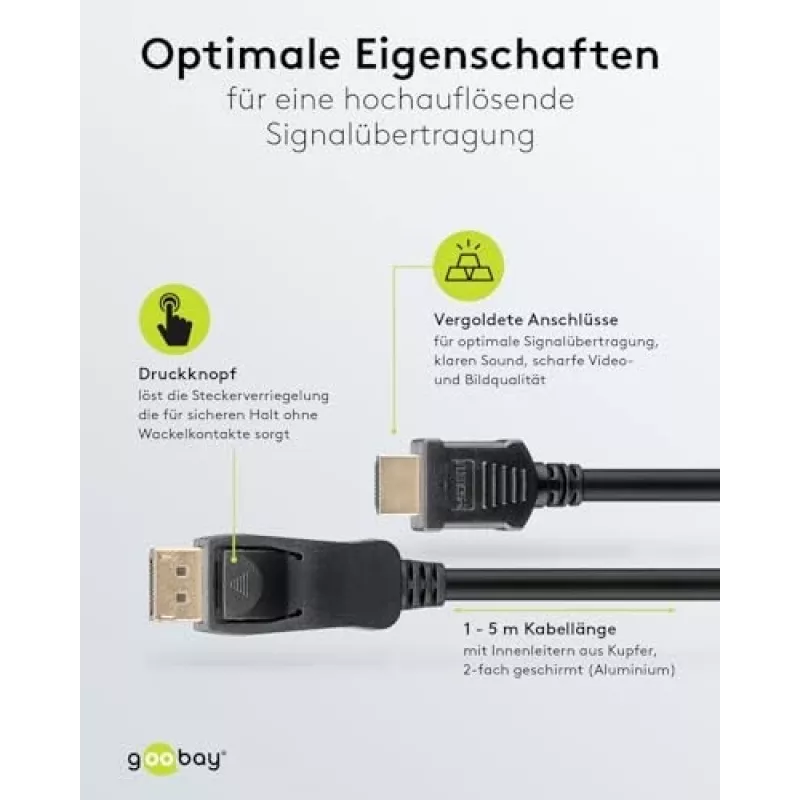 64836 DisplayPort 1.2 uz HDMI adaptera kabelis 1.4 4K @ 30Hz / īpaši ātrdarbīgs HDMI kabelis / zeltīts savienotājs nevainojamai signāla pārraidei / klēpjdators
