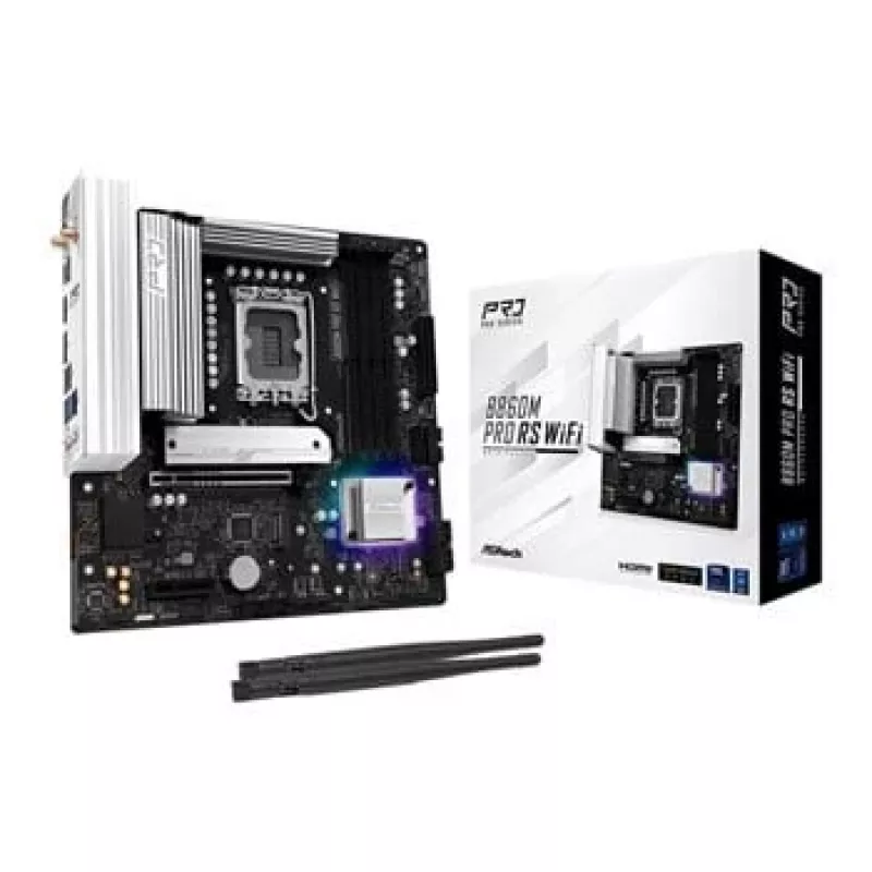 Mātesplate ASRock B860M Pro RS WiFi — Intel B860, LGA 1851, micro ATX, DDR5, 4 DIMM, 3x M.2, 2.5Gb LAN, Wi‑Fi, Bluetooth