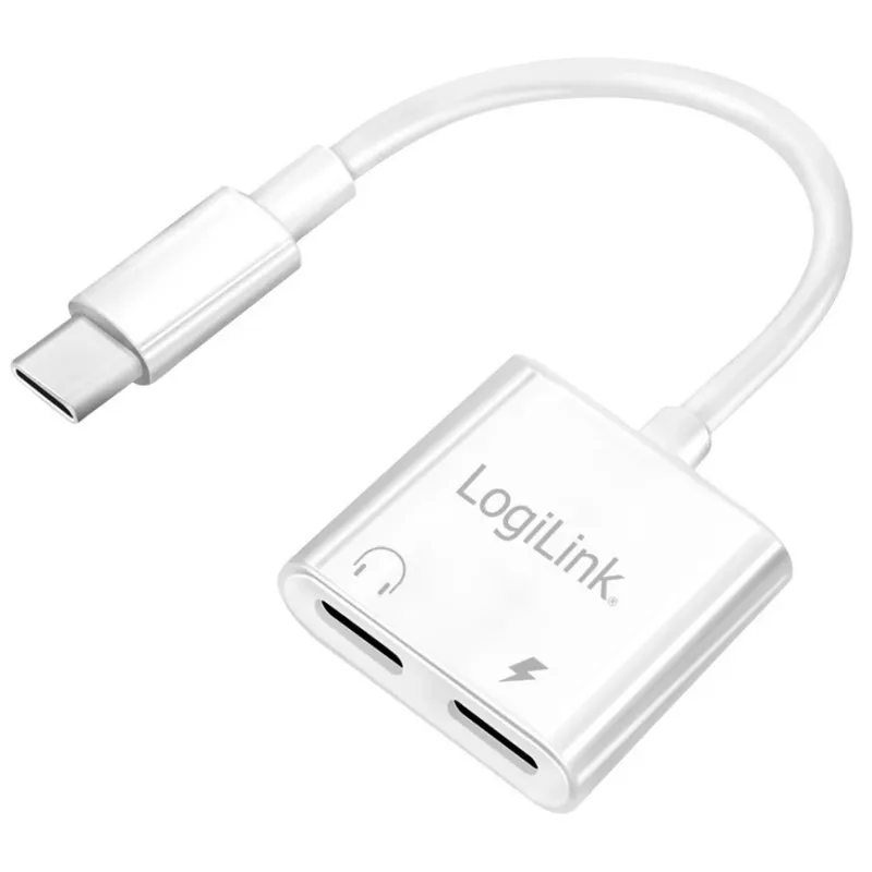 LogiLink USB-C Audio adapter USB-C/M to 2x USB-C/F 60W PD balta