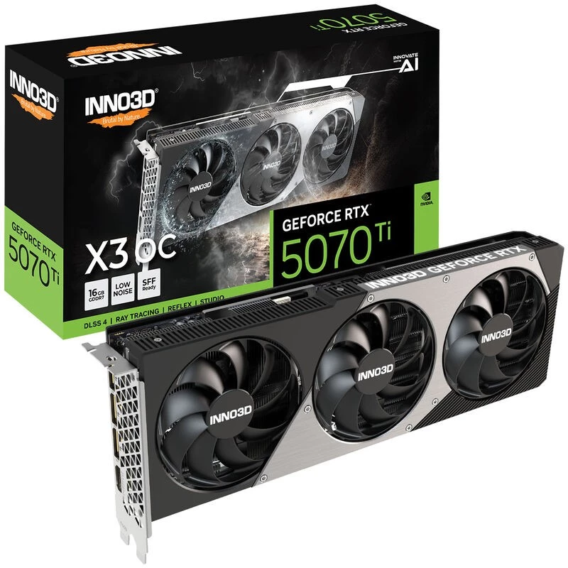 Grafikas karte Inno3D GeForce RTX 5070 Ti — 16 GB GDDR7, PCIe 5.0, 256 bitu, 3x DisplayPort 2.1b + HDMI 2.1b