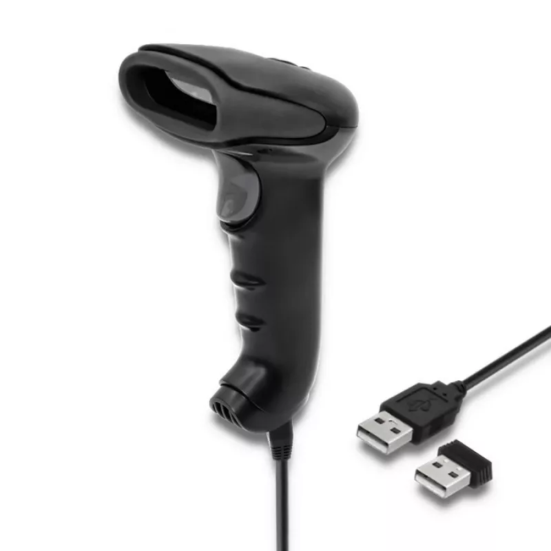 Rokas svītrkodu lasītājs QOLTEC 50868 — 1D/2D lāzera skeneris, USB vadu un bezvadu, darba attālums 600 mm, melns