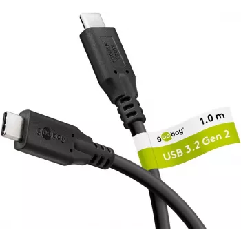Kabelis USB-C USB-C 3.2 Gen2, 10 Gbit/s, 1m, melns, Power Delivery 3.0, 100W, 4K, 60Hz