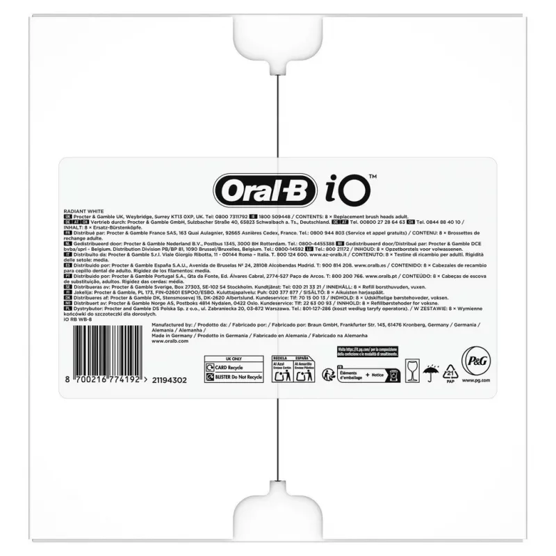 Oral-B IO Series Radiant Balts Melns Oriģināls birstīšu galviņas zobu balināšanai 8