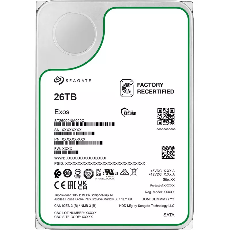 Recertificēts 3.5 collu SEAGATE Exos 26TB SATA Enterprise HDD