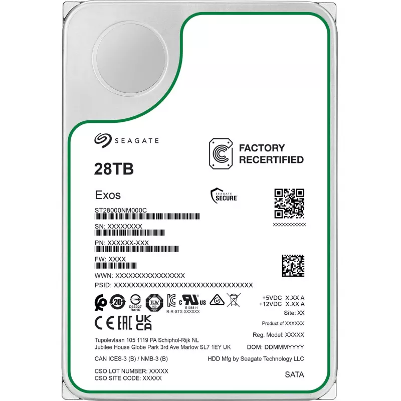 HDD SEAGATE Exos 3.5 collas 28TB SATA ATJAUNOTS, modelis ST28000NM000C-REC