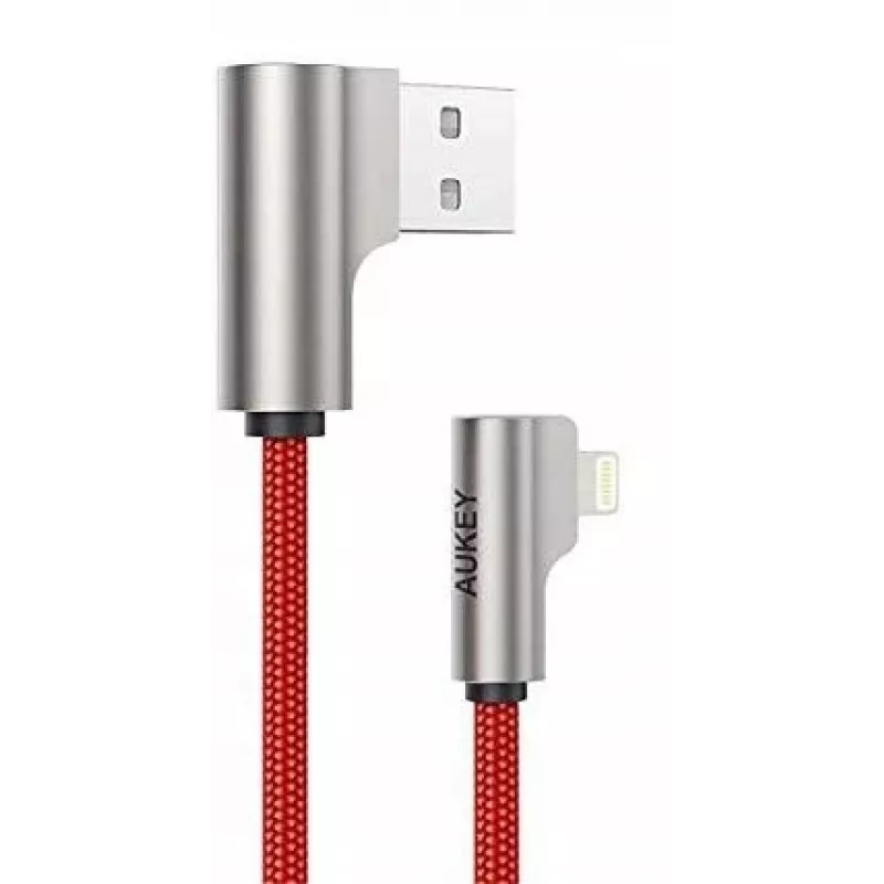 USB–Lightning kabelis Aukey CB-AL01 sarkans — neilona pinums, Lightning savienotājs Apple ierīcēm