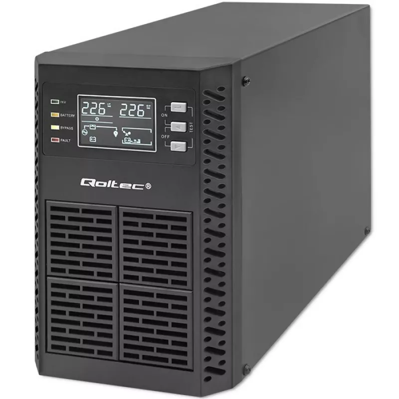 Qoltec Nepārtrauktās barošanas avots (UPS) | 1kVA | 1000W | Jaudas koeficients 1.0 | LCD | EPO | USB | Online