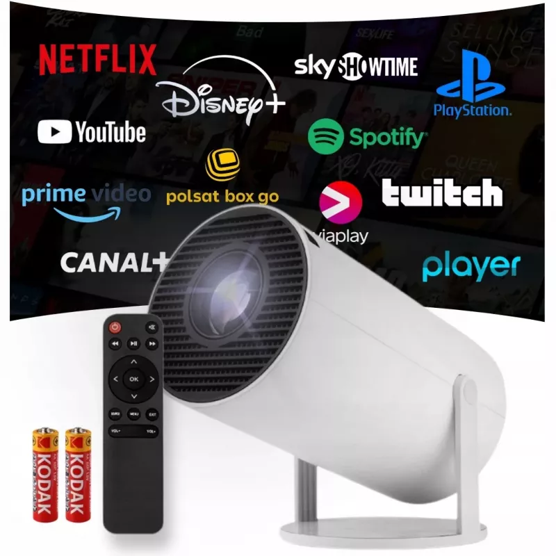 Projektors HY300 Pro LED ar WiFi, tālvadības pulti, Android TV, 130 collas, 4K Full HD