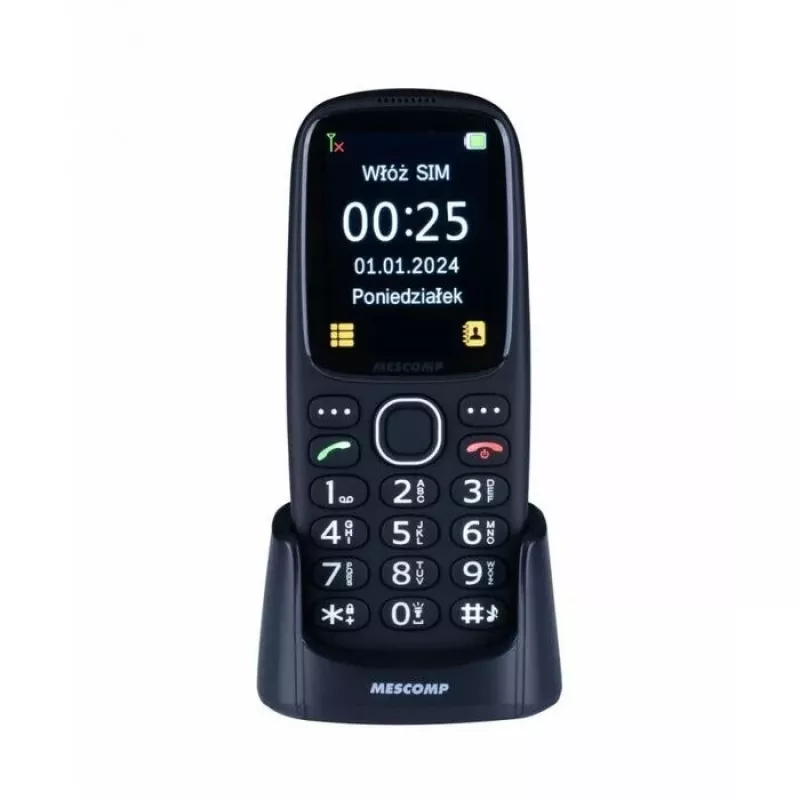 Mobilais telefons Mescomp MT-166 Edgar, Elegants, senioriem, 4G, Melns