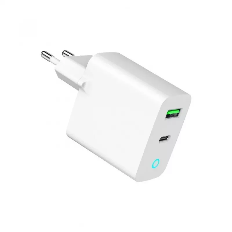 Tīkla barošanas bloks 220V GEMBIRD, universāls, 1 x USB Type-C PD 20W, 1 x USB-A 3.0 QC 18W, LED indikators, balts