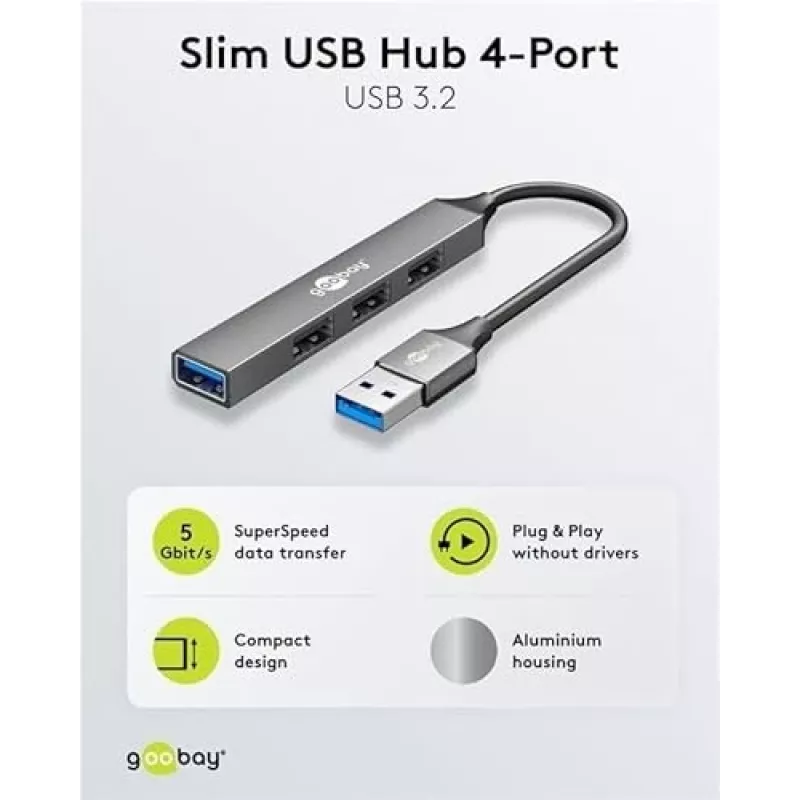 Goobay USB centrmezgls 74456 Type-A 5000 Mbit/s Gaiši pelēks