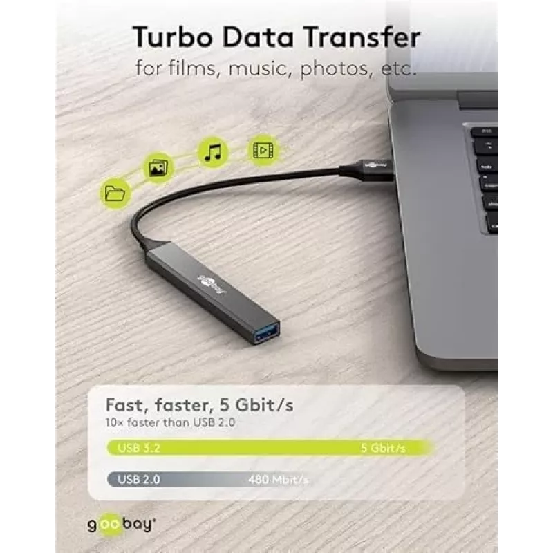 Goobay USB centrmezgls 74456 Type-A 5000 Mbit/s Gaiši pelēks