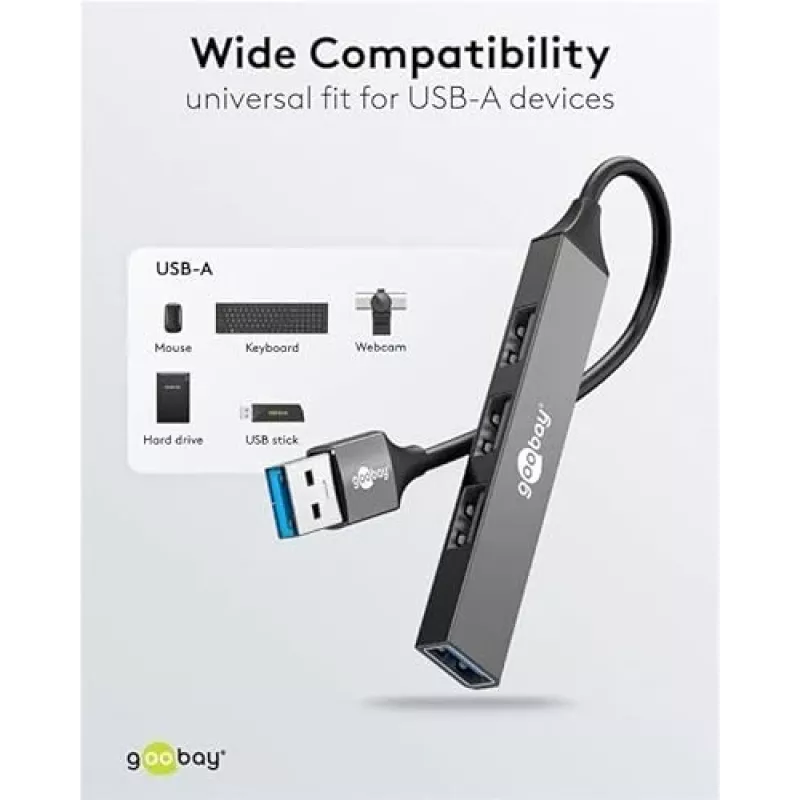 Goobay USB centrmezgls 74456 Type-A 5000 Mbit/s Gaiši pelēks