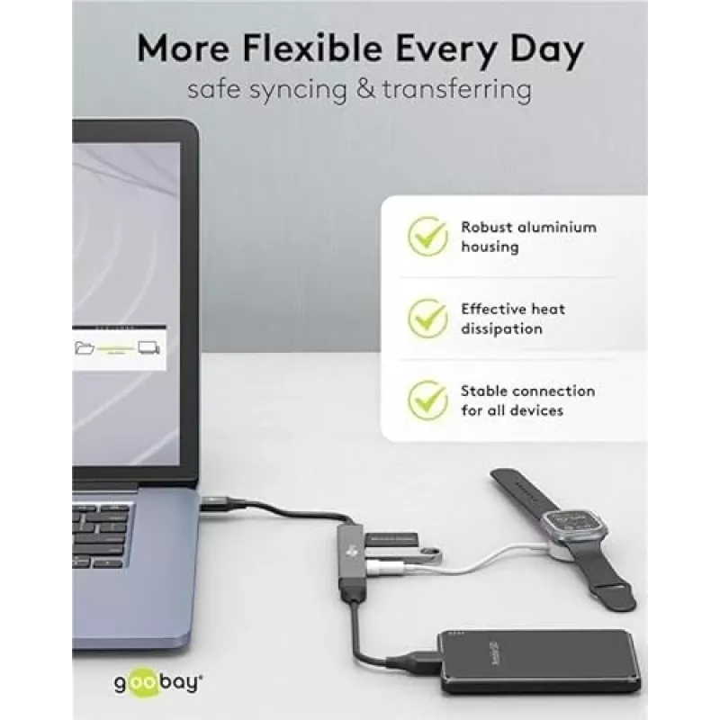 Goobay USB centrmezgls 74456 Type-A 5000 Mbit/s Gaiši pelēks