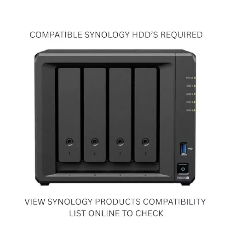 Synology DiskStation DS925+ NAS/serveris Ryzen Embedded V1500B 4 GB DDR4 0 TB Melns