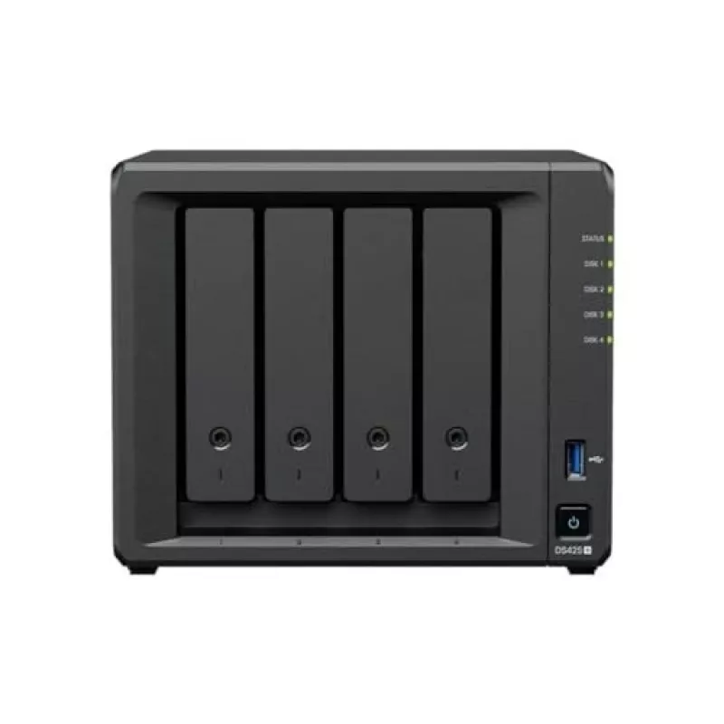 NAS krātuves serveris SYNOLOGY DS425+ — 4 nodalījumu, Intel Celeron J4125 2.0–2.7 GHz, 2 GB DDR4, 0 TB, 2.5GbE, 2 M.2 sloti