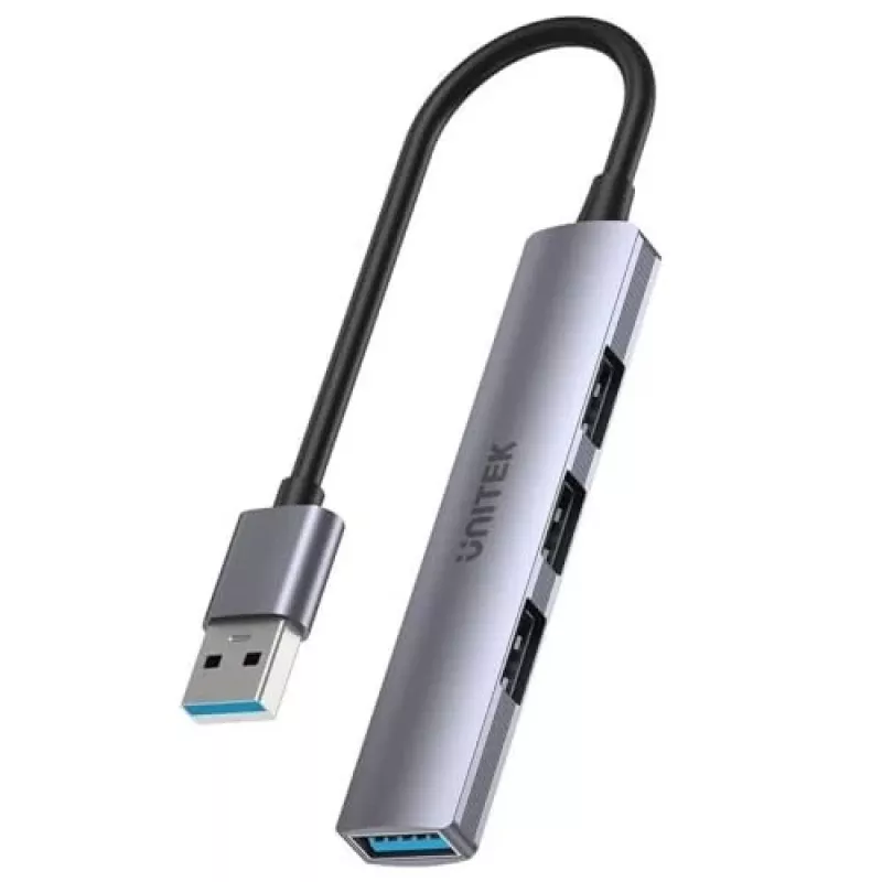Unitek H1208A USB-A sadalītājs, 4 porti (1x USB-A 5 Gbps, 3x USB-A 2.0), alumīnijs, sudraba