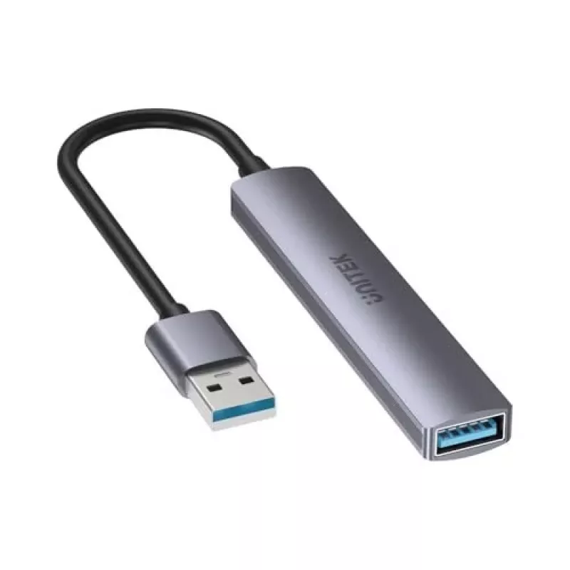 Unitek H1208A USB-A sadalītājs, 4 porti (1x USB-A 5 Gbps, 3x USB-A 2.0), alumīnijs, sudraba