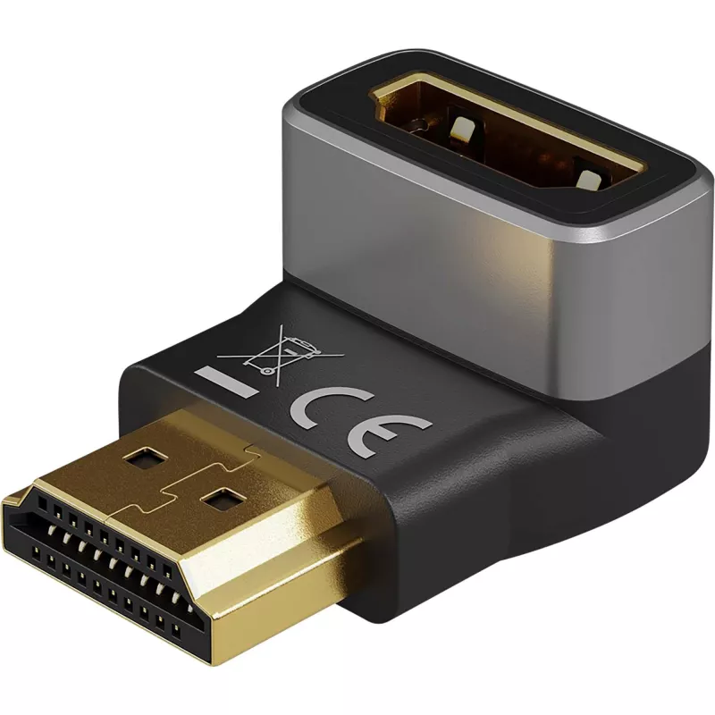 Goobay 72011 HDMI™ leņķa adapteris 270° vertikāls, 8K @ 60 Hz, zeltīts, melns, sudrabots | Goobay
