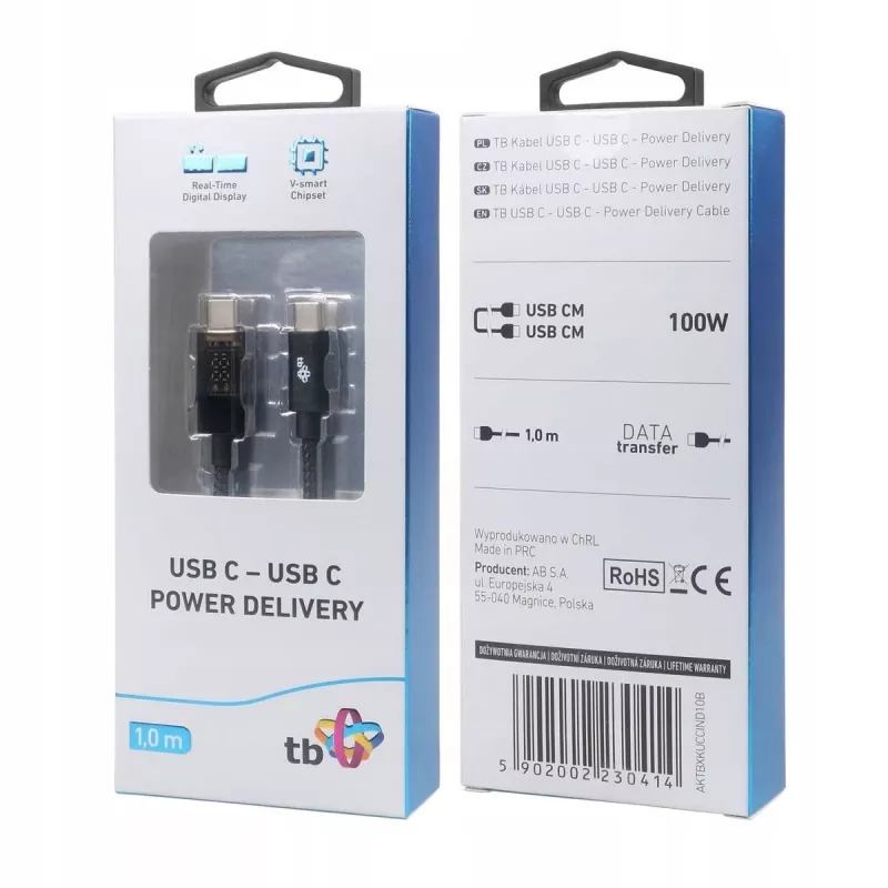 USB-C kabelis TB AKTBXKUCCIND10B 1 m 100W ar LED uzlādes indikatoru