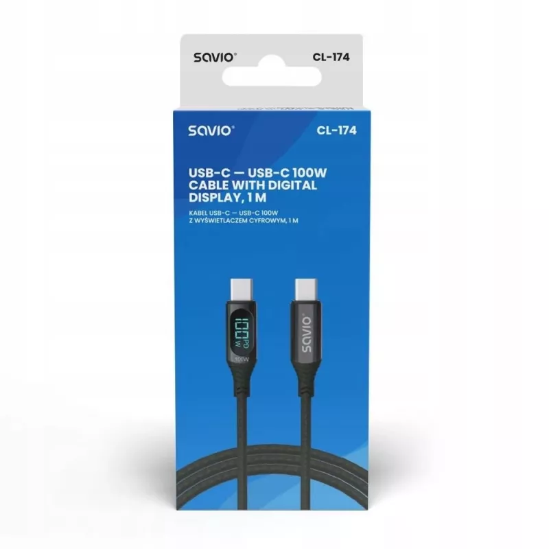 Savio USB-C — USB-C kabelis CL-174 1 m melns USB 3.2 Gen 1