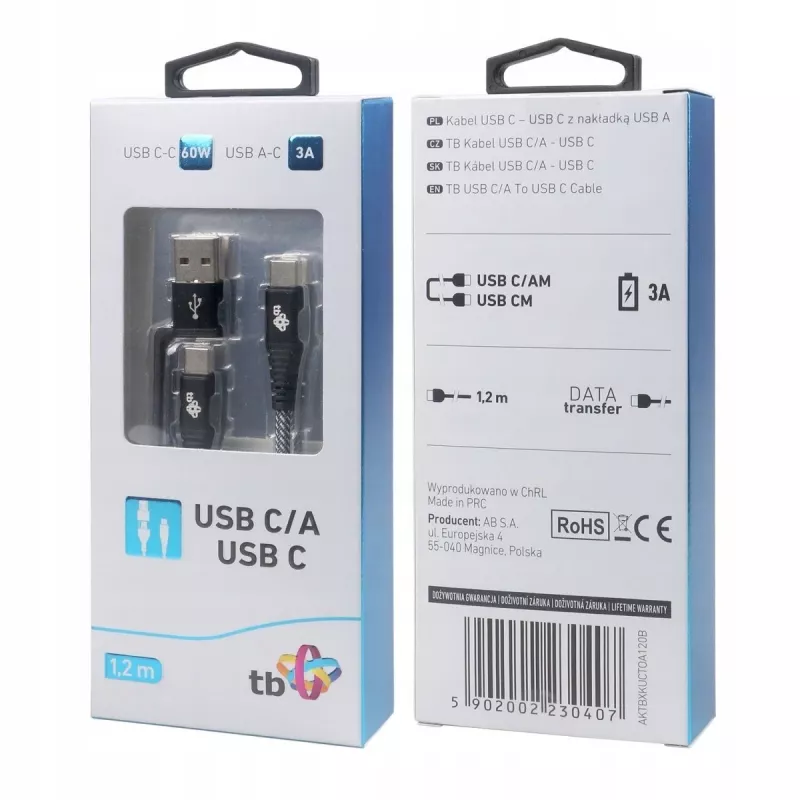 USB A–C kabelis TB AKTBXKUCTOA120B 1,2 m, melns