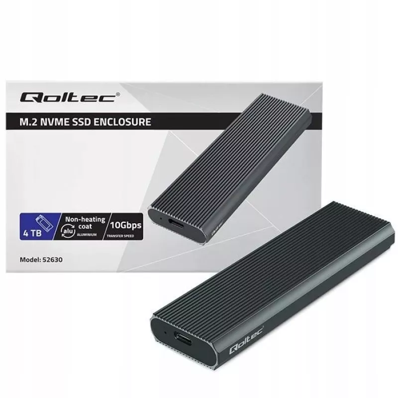 M.2 NVMe SSD korpuss QOLTEC 52630 — USB 3.1 Gen2 10 Gb/s, M.2 NVMe diskiem