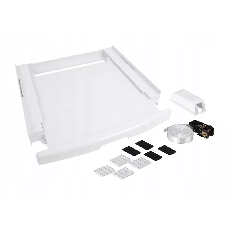 Savienotājs kraušanas komplektam WHIRLPOOL C00855467 60 x 60 cm veļas mazgājamai mašīnai un žāvētājam, izvelkamais plaukts, siksna un pretslīdes paliktņi