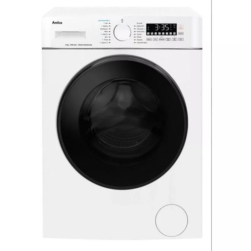 Veļas mašīna Amica ietilpība 8 kg, energoefektivitātes klase A, 1400 apgr./min, 16 programmas, balta