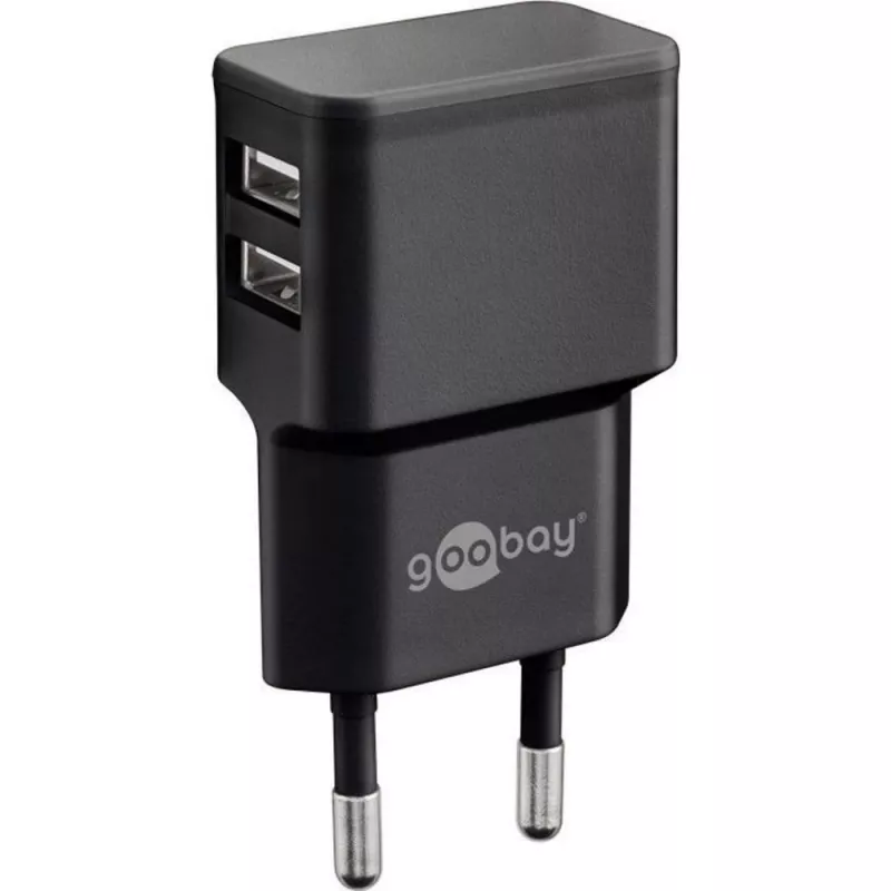 Wentronic goobay Dual USB lādētājs - Barošanas bloks - 12 W - 2,4 A - 2 izejas porti (USB) - Melns (44951)