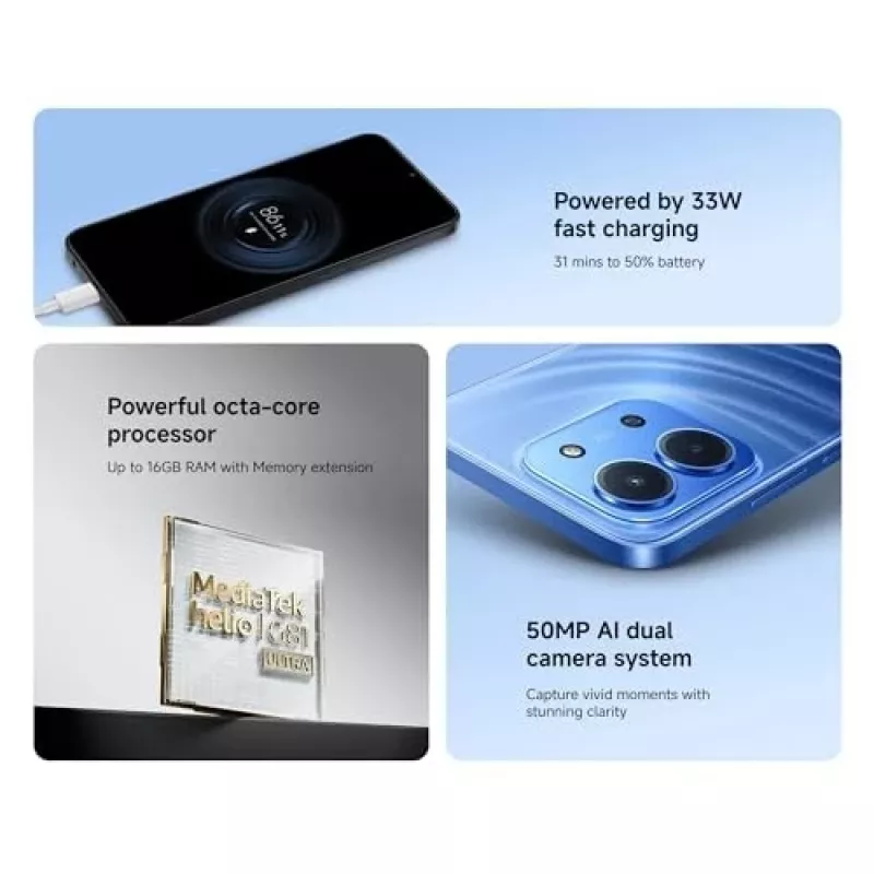 Viedtālrunis Xiaomi Redmi 15C 6,9 collas 4 GB RAM 128 GB krātuve Zils, Helio G81-Ultra, 6000 mAh, IP64