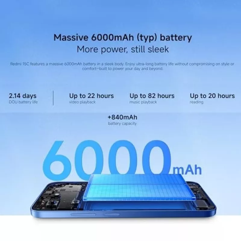 Viedtālrunis Xiaomi Redmi 15C 6,9 collas 4 GB RAM 128 GB krātuve Zils, Helio G81-Ultra, 6000 mAh, IP64