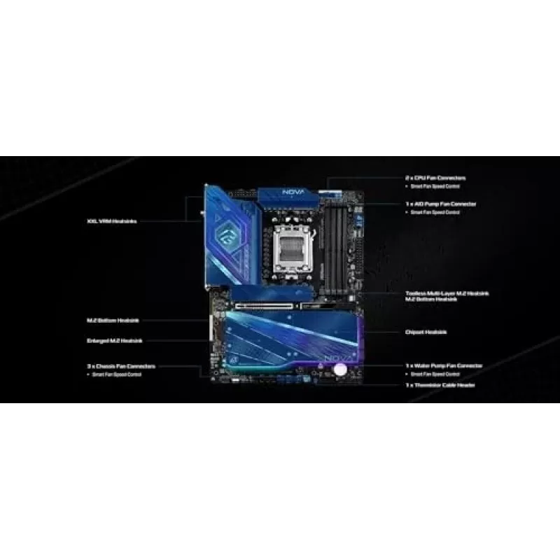 Mātesplate ASRock X870 NOVA WIFI — AMD X870, Socket AM5, ATX, 4× DIMM DDR5, 256GB, Wi‑Fi 6E, 2.5GbE