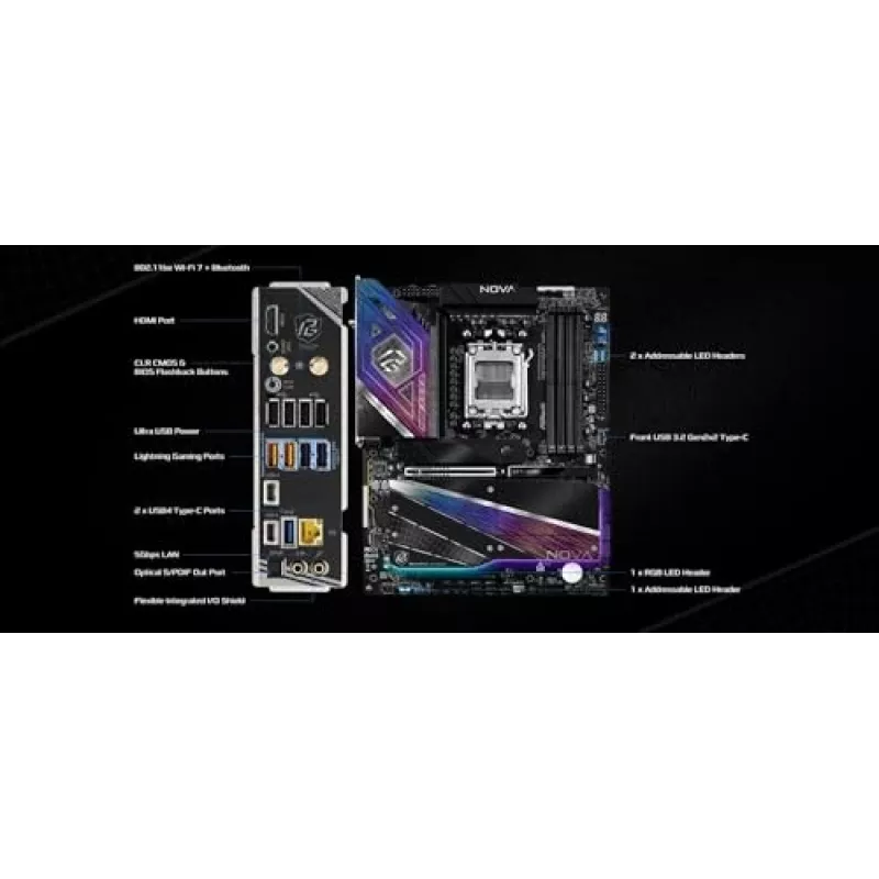 Mātesplate ASRock X870 NOVA WIFI — AMD X870, Socket AM5, ATX, 4× DIMM DDR5, 256GB, Wi‑Fi 6E, 2.5GbE