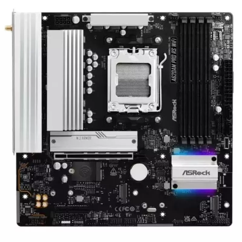 Mātesplate ASROCK A620AM PRO RS WIFI AM5 microATX, AMD A620, 4×DDR5, Wi‑Fi, HDMI, DP, 3×M.2, 2×SATA, 7.1 audio, 1Gb LAN