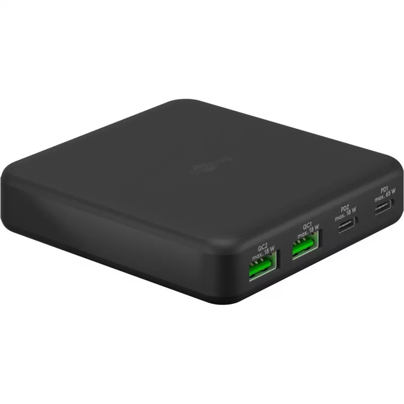 GOOBAY multiportu USB-C PD GaN galda lādētājs 65 W, melns