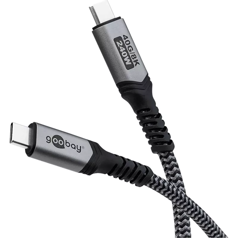 Goobay USB C kabelis ar pīto apvalku, USB4, 240 W, 40 Gbit/s, Power Delivery, 1,5 m (1,50 m, USB 4.0, 240 W), USB kabelis