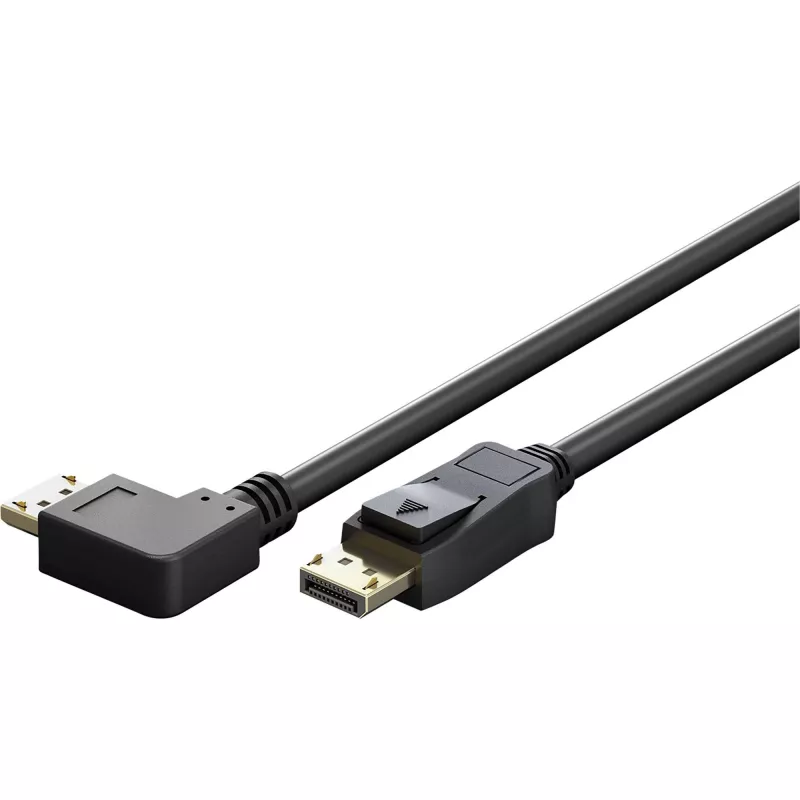 kabelis DisplayPort Plug 90° > DisplayPort Plug, 8K / 144Hz (Melns, 2 Meter, 1 Plug 90° side-angled, 54 Gbit/s, DisplayPort 2.0 / 2.1)