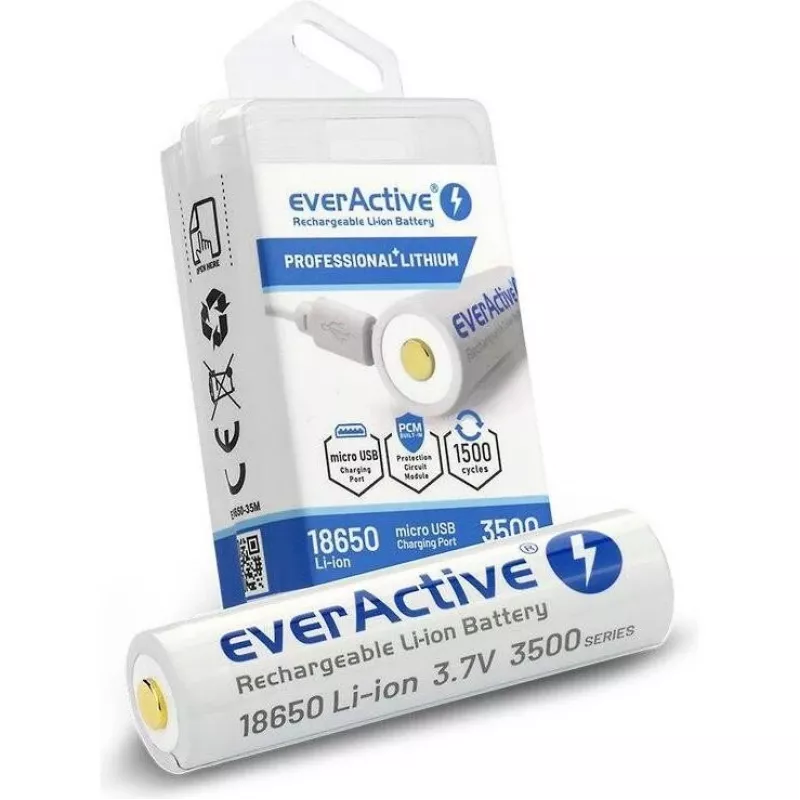 18650 Li-Ion 3.7V everActive 3500mAh battery (1 gab.) micro-USB with protection