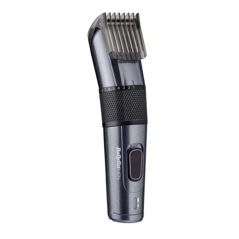 Matu trimmeris BABYLISS E976E — bezvadu, uzlādējams, 26 garuma soļi, 0,5 mm–25 mm, 40 mm asmens, titāna/nerūsējošā tērauda asmeņi, 60 min darbības laiks