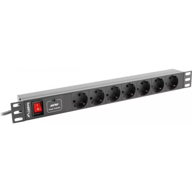 Lanberg | Strāvas sadales bloks (PDU) 19 collu 1U 10A 2M 7X Schuko kontaktligzdas | PDU-07F-0200-IEC-BK