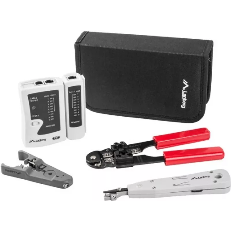 LANBERG tīkla instrumentu komplekts – testeris, noņēmējs, presēšanas knaibles NT-0301 – RJ-12 savienotāju atbalsts