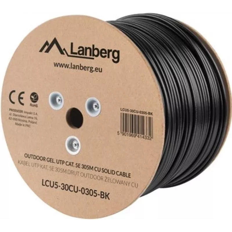Lanberg LCU5-30CU-0305-BK tīkla kabelis 305 m Cat5e U/UTP (UTP) melns (LCU5-30CU-0305-BK)